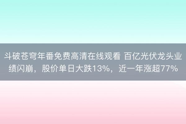 斗破苍穹年番免费高清在线观看 百亿光伏龙头业绩闪崩，股价单日大跌13%，近一年涨超77%