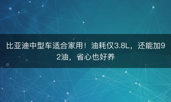 比亚迪中型车适合家用！油耗仅3.8L，还能加92油，省心也好养