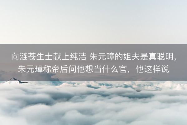 向涟苍生士献上纯洁 朱元璋的姐夫是真聪明，朱元璋称帝后问他想当什么官，他这样说