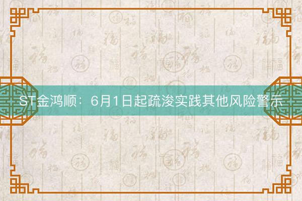 ST金鸿顺：6月1日起疏浚实践其他风险警示