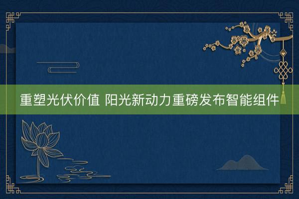 重塑光伏价值 阳光新动力重磅发布智能组件