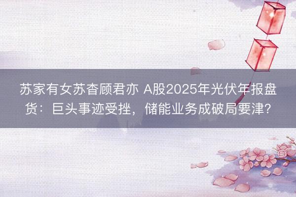 苏家有女苏杳顾君亦 A股2025年光伏年报盘货：巨头事迹受挫，储能业务成破局要津？